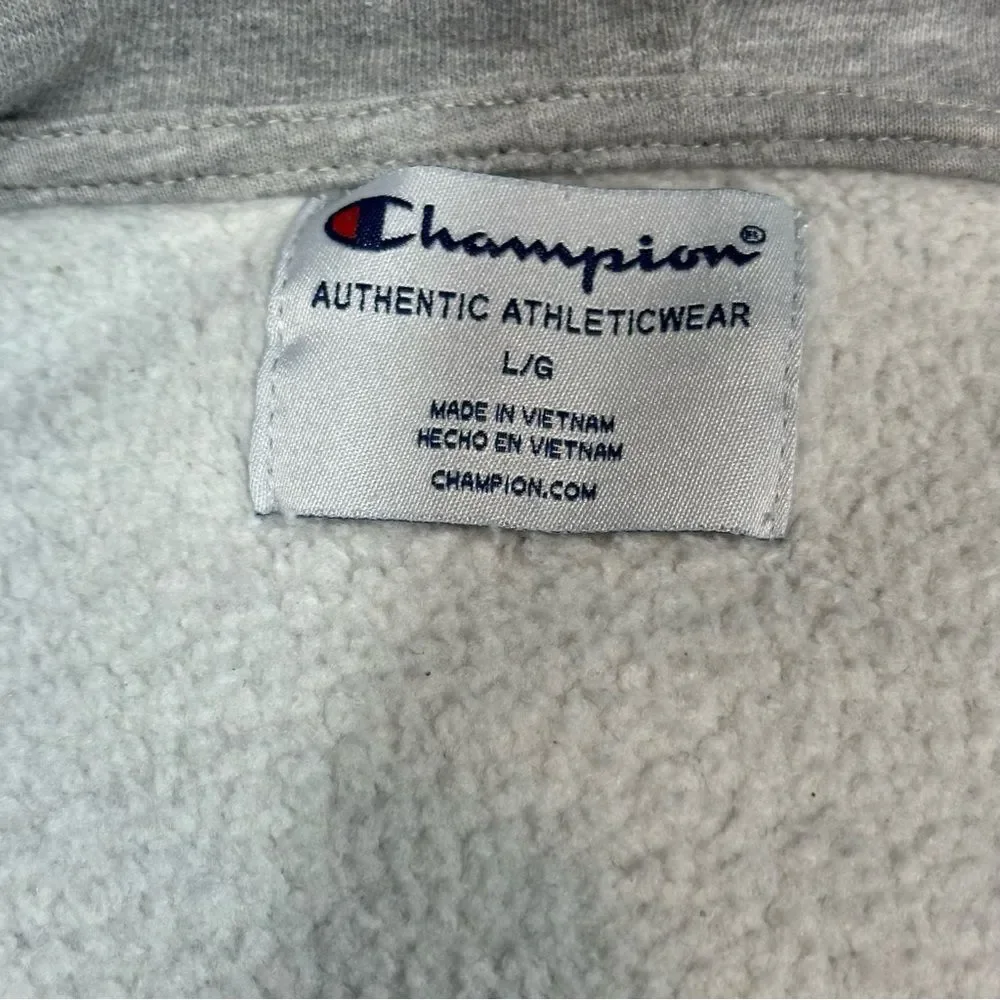 Champion~Men's~Fleece Woven-Mix Half Zip Two Tone Hoodie Heather Gray~Size Large